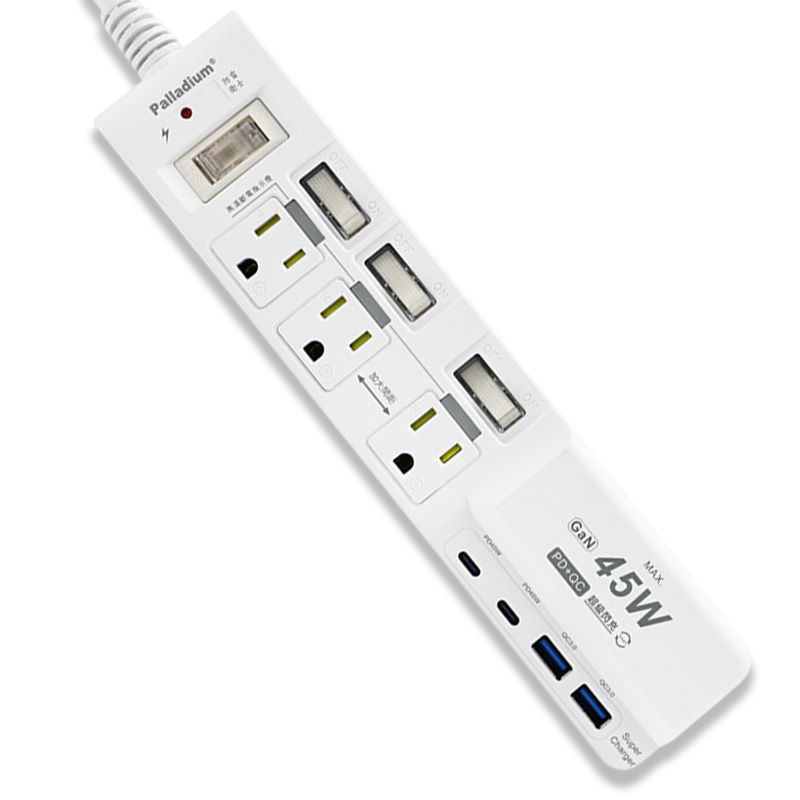 充電配件-45W USB 4開3插 氮化鎵快充延長線