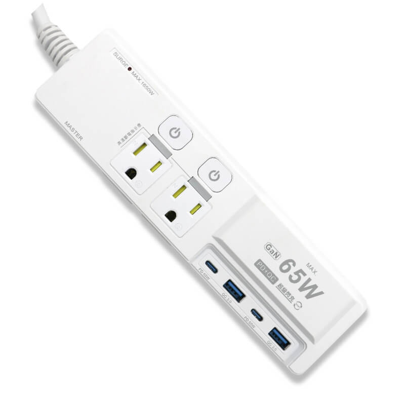 充電配件-65W USB 3開4插2+3P氮化鎵6尺快充延長線