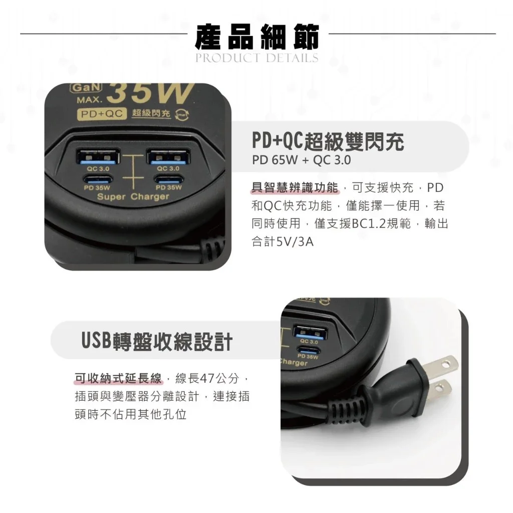 充電配件-35W USB氮化鎵快充電源供應器(4孔):圖片 9